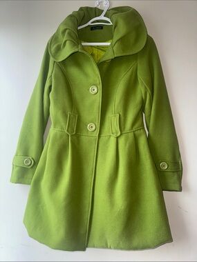 Ariella Lime Green Women's Pea Coat with Rounded Collar